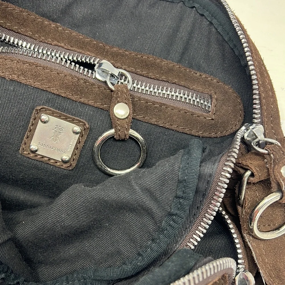 Sissi Rossi Brown Suede Large Zippered Crossbody Bag